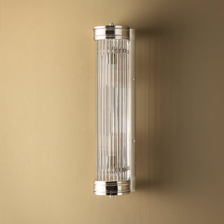 Long Roddy IP44 wall light in Nickel with glass rods
