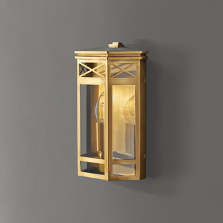 Rothesay IP44 exterior wall light in brass