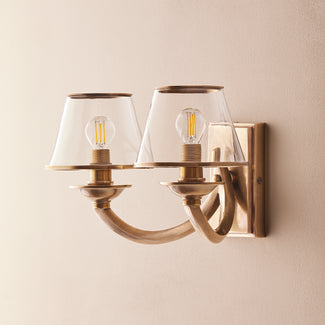 Sovana wall light in aged brass with glass shades