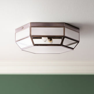 Vendome IP44 flush ceiling light in bronze and frosted glass