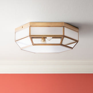 Vendome IP44 flush ceiling light in brass and frosted glass