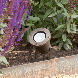 Zennor ip65 garden spot light on adjustable bracket in bronze