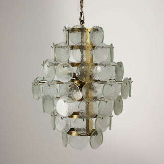 Orb chandelier with clear recycled blown glass roundels