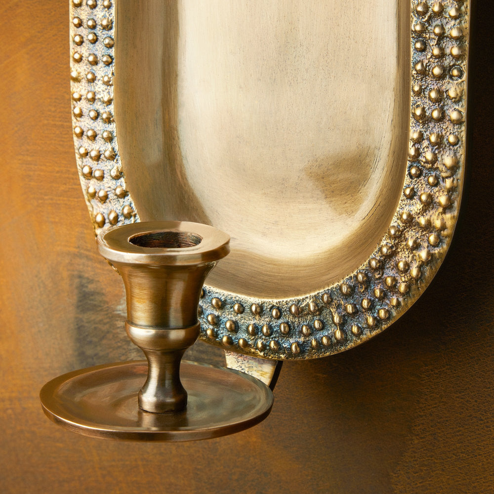 Beacon wall mounted candle holder in antiqued brass