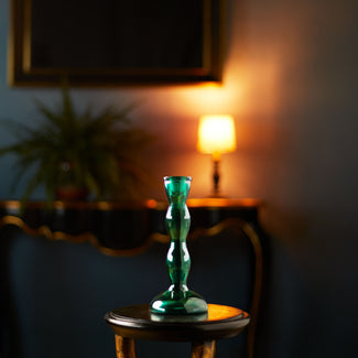 Smaller Braid candlestick in emerald glass