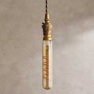 Long thin 4 watt LED curled filament bulb with amber coating and B22 fitting