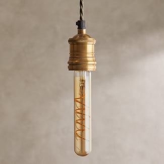 Long thin 4 watt LED curled filament bulb with amber coating and E27 fitting