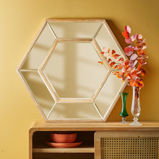 Hive Mirror in natural wood