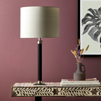 larger Horace table lamp in black leather and chrome
