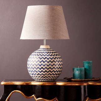 Jaggery table lamp in navy and off white bone