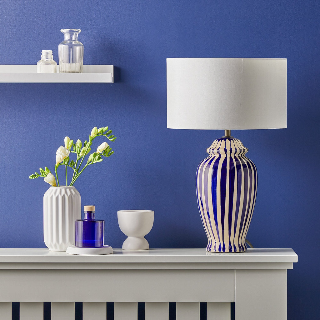 Smaller Lottie bedside lamp cobalt blue stone glaze