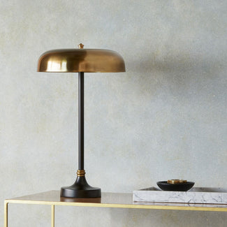 Porcini table lamp in black with antique brass finish