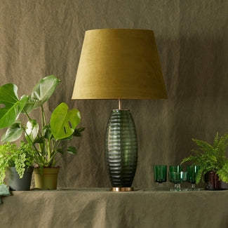 Larger Raddle table lamp in green glass