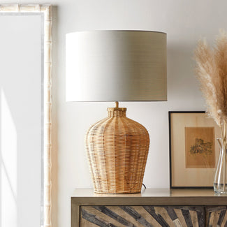 Larger Rattle table lamp in natural cane