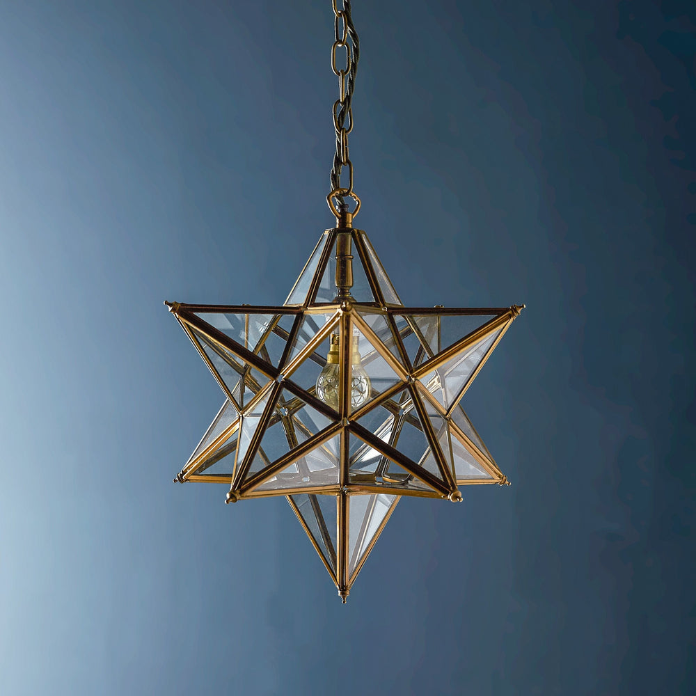 Light, Moravian Star Shaped Pendant, Mirror, Copper, Brass