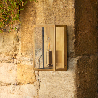 Orford IP44 exterior wall light in antique brass