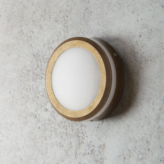 Bantham ip65 wall light with open face in aged brass