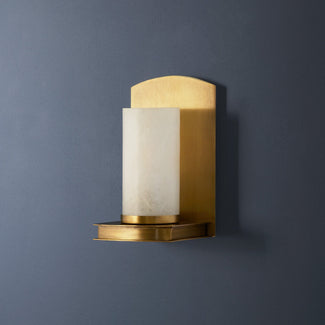 Roly wall light in antique brass with an alabaster tube
