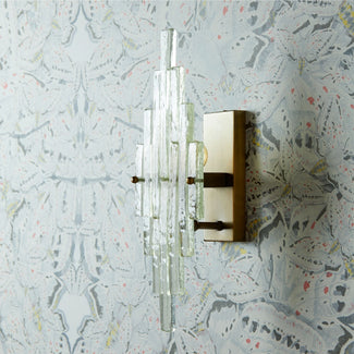 Skystar wall sconce with stepped clear recycled glass strips