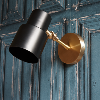 Ursula wall light in brass with a black hood